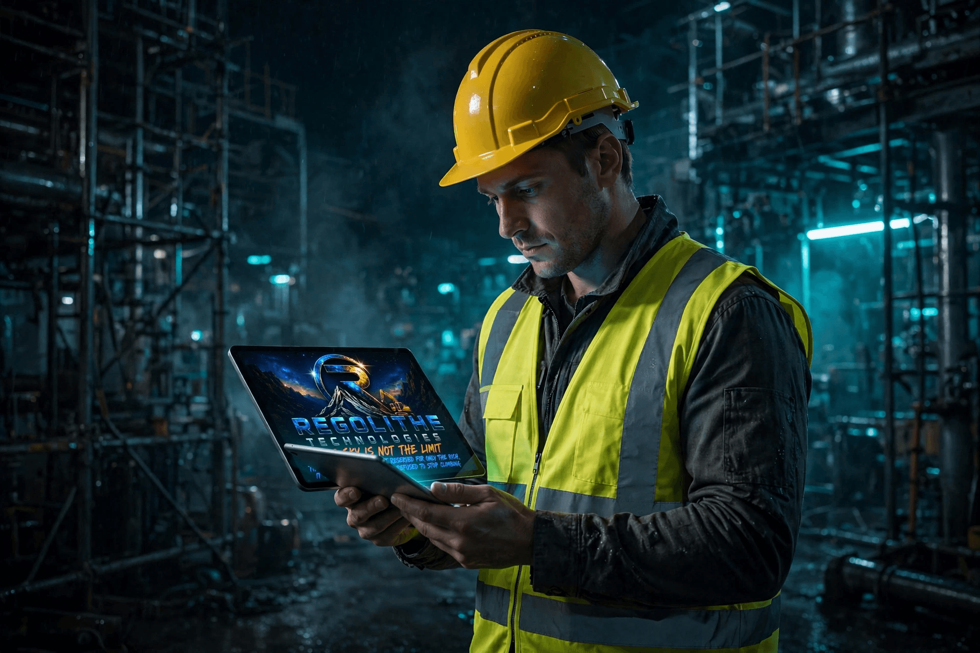 Field worker reviewing a tablet at a construction site
